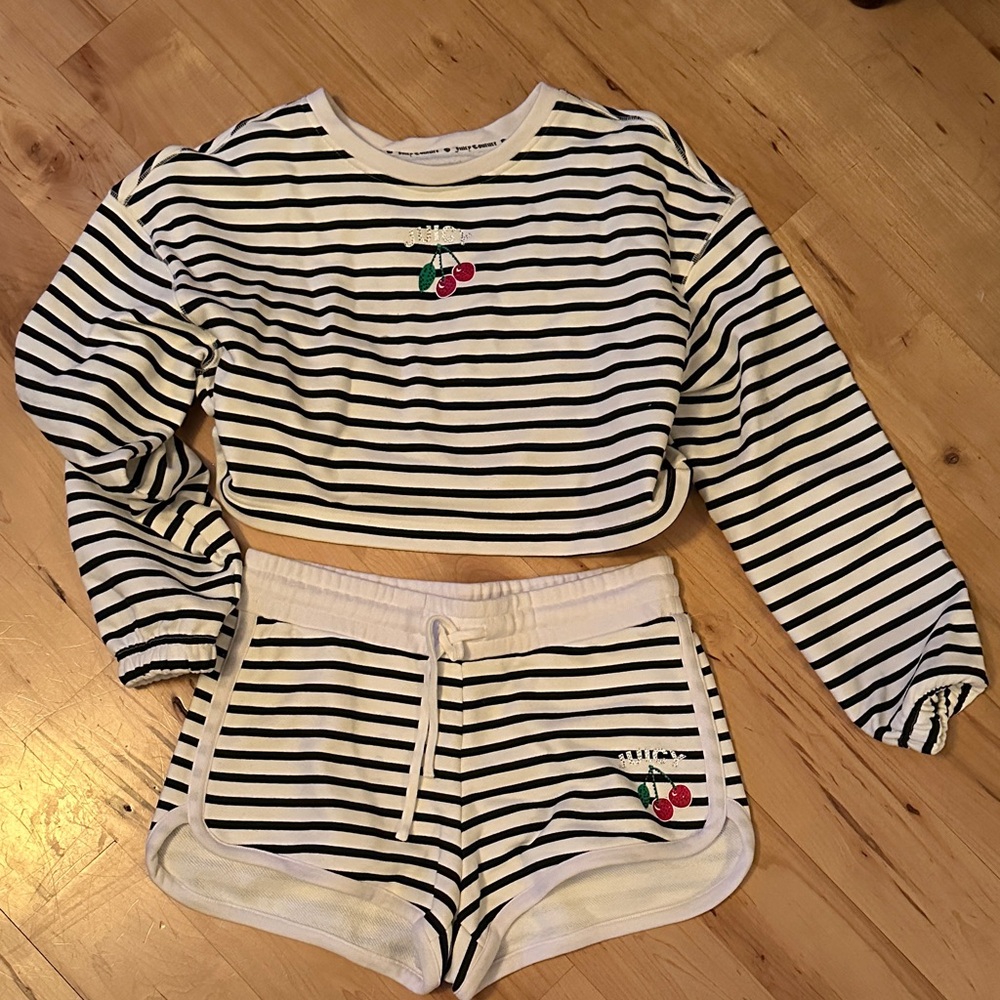 Juicy Couture Black and White Striped set. Shorts and cropped sweater